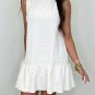 White Textured Frilled High Neck Sleeveless Ruffled Mini Dress