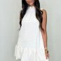 White Textured Frilled High Neck Sleeveless Ruffled Mini Dress