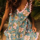 Sky Blue Floral Ricrac Trim V Neck Shift Mini Tank Dress