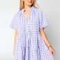 Lavendula Plaid Ruffle Wide Short Sleeve Babydoll Mini Dress