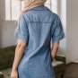 Beau Blue Short Sleeve Collared Patched Pocket Denim Mini Dress