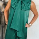 Evergreen Bow Tie Satin Shift Sleeveless Mini Dress
