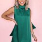 Evergreen Bow Tie Satin Shift Sleeveless Mini Dress