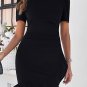 Black Plain Wrapped Ruffled Hem Slim Fit Mini Dress