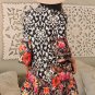 Black Retro Floral Mixed Print Split Neck A-line Dress