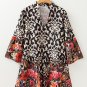 Black Retro Floral Mixed Print Split Neck A-line Dress