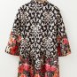 Black Retro Floral Mixed Print Split Neck A-line Dress