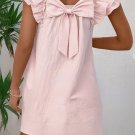 Light Pink Textured Flutter Sleeve Square Neck Bow Back Mini Dress