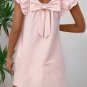 Light Pink Textured Flutter Sleeve Square Neck Bow Back Mini Dress