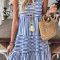 Sky Blue Stripe U Neck Sleeveless Loose Fit Mini Dress