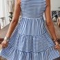 Sky Blue Stripe U Neck Sleeveless Loose Fit Mini Dress