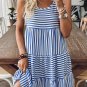 Sky Blue Stripe U Neck Sleeveless Loose Fit Mini Dress