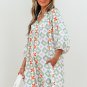 Green Geometric Floral Print 3/4 Sleeve Notched Neck Mini Dress