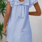 Beau Blue Textured Flutter Sleeve Square Neck Bow Back Mini Dress