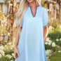Myosotis Contrast Striped Notched V Neck Puff Sleeve Mini Dress