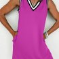 Purple Orchid Color Contrast Trim V Neck Shift Sleeveless Mini Dress