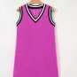 Purple Orchid Color Contrast Trim V Neck Shift Sleeveless Mini Dress
