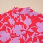 Red Floral Three Quarter Sleeves Ruffle Hem Mini Dress