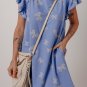 Sky Blue Bow Knot Print Crewneck Ruffled Sleeve Shift Mini Dress