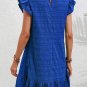 Dark Blue Textured Flutter Sleeve Ruffled Mini Dress