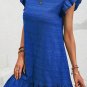 Dark Blue Textured Flutter Sleeve Ruffled Mini Dress