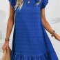 Dark Blue Textured Flutter Sleeve Ruffled Mini Dress