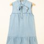 Beau Blue Bowknot Neck Sleeveless Ruffled Chambray Dress