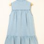 Beau Blue Bowknot Neck Sleeveless Ruffled Chambray Dress