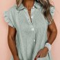 Green Stripe Frilled Sleeveless Collar Front Pocket Button Up Mini Dress