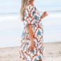 Orange Contrast Palm Tree Printed Short Sleeve Flowy Dress