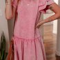 Sachet Pink Mineral Wash Raw Edge Ruffle Mini Dress