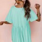 Moonlight Jade Solid Color Pocketed Raw Edge Babydoll Dress
