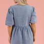 Dusk Blue Bowknot Bubble Sleeve Short Denim Dress