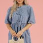 Dusk Blue Bowknot Bubble Sleeve Short Denim Dress