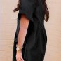 Black Frilled Short Sleeve Button Up Loose Denim Shirt Dress