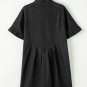 Black Frilled Short Sleeve Button Up Loose Denim Shirt Dress