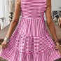 Rose Stripe U Neck Sleeveless Loose Fit Mini Dress