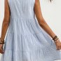 Light Blue Plaid Tiered A-line Sleeveless Mini Sundress