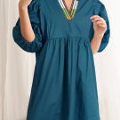 Blue Sapphire Colorblock Split V Neck Puff Sleeve Mini Dress