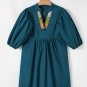 Blue Sapphire Colorblock Split V Neck Puff Sleeve Mini Dress