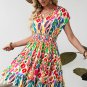 Sky Blue Abstract Print V Neck Dolman Sleeve Ruffle Tiered Mini Dress