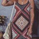 Red Geometric Paisley Print Sleeveless Shift Mini Dress