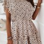 Khaki Heart Printed Flutter Sleeve Cinched Waist Tiered Ruffle Mini Dress
