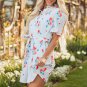 Sky Blue Stripe Floral Pattern Ruffle Short Sleeve Belted Mini Dress