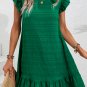 Dark Green Textured Flutter Sleeve Ruffled Mini Dress
