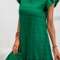 Dark Green Textured Flutter Sleeve Ruffled Mini Dress