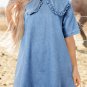 Beau Blue Frilled Peter Pan Collar Loose Denim Short Dress