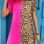 Rose Red Leopard Contrast Patchwork Ruffled Sleeve Short Shift Dress