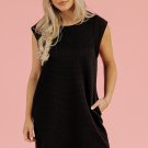 Black Textured Cap Sleeve T Shirt Shift Mini Dress