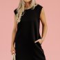Black Textured Cap Sleeve T Shirt Shift Mini Dress